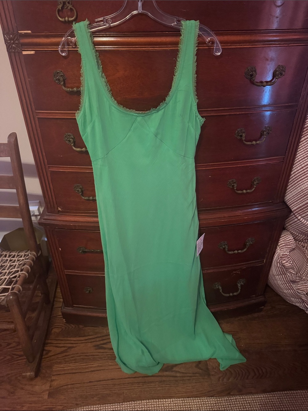 ASOS Green Maxi Dress with Frayed Trim